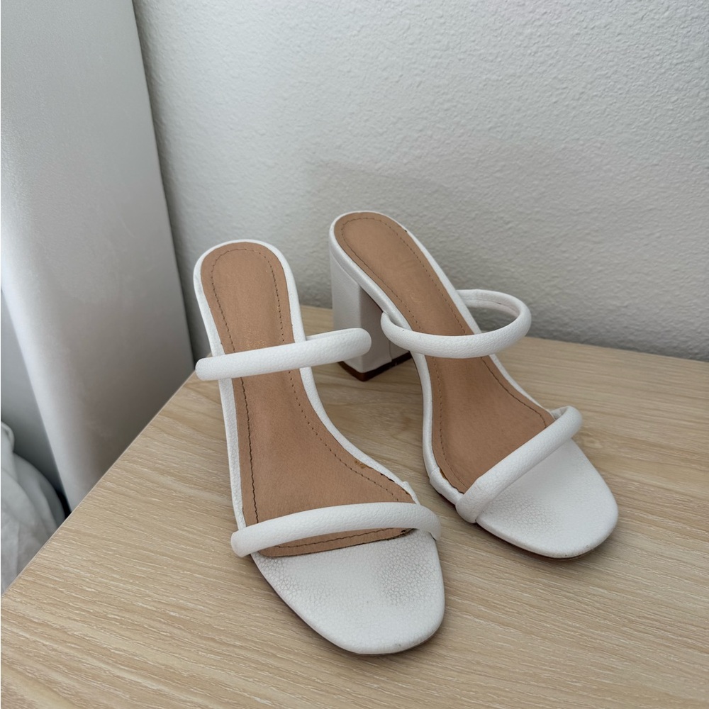 Lulu's White Heeled Sandals with Strappy Design